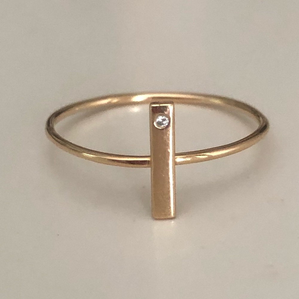 Vertical bar ring with diamond, 14k gold